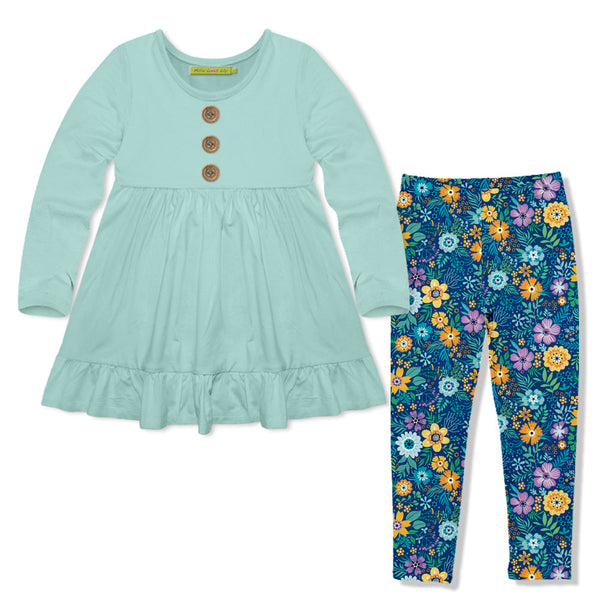 Kids Mint Long-Sleeve Babydoll Top & Forever Floral Leggings