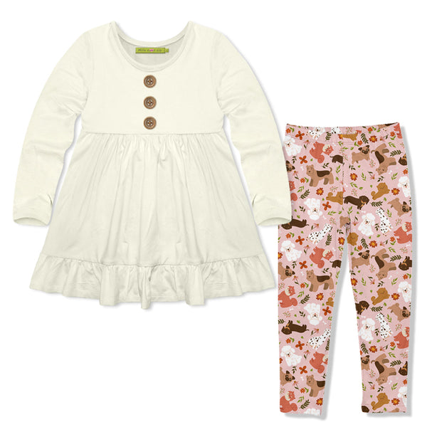 Kids Cream Long-Sleeve Babydoll Top & Dog Days Leggings