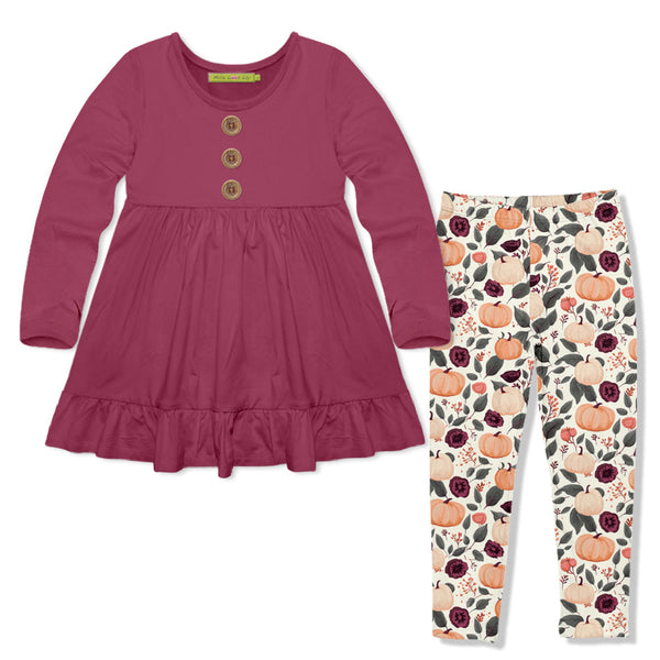 Kids Slate Rose Long-Sleeve Babydoll Top & Peachy Pumpkin Leggings