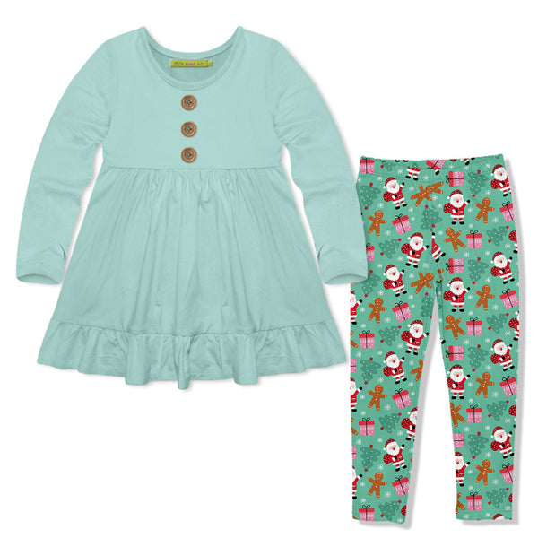 Kids Mint Long-Sleeve Babydoll Top & Christmas Cheer Leggings