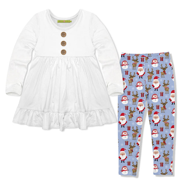 Kids White Long-Sleeve Babydoll Top & Santa Deer Leggings
