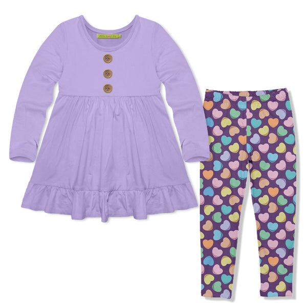 Kids Orchid Petal Long-Sleeve Babydoll Top & Candy Hearts Leggings