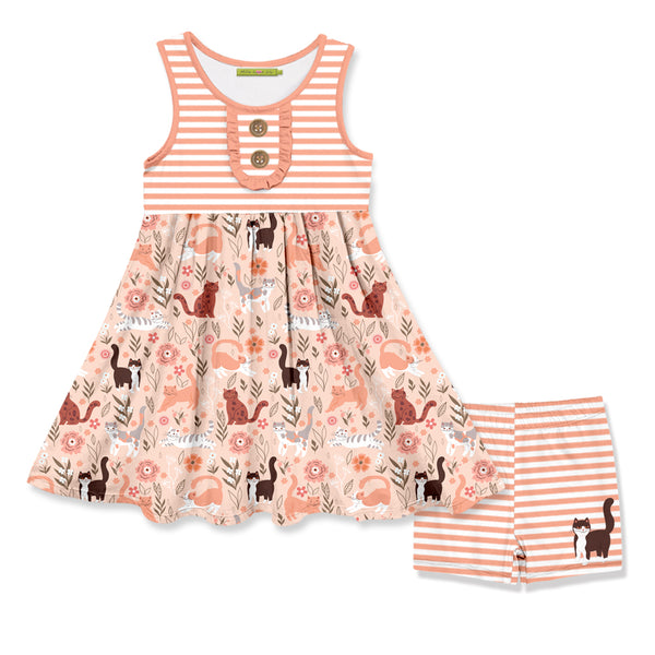 Coral Pretty Kitty Button-Front A-Line Dress & Shorts