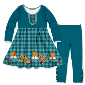 Teal Pumpkin Truck Border Button-Accent Dress & Button Leggings