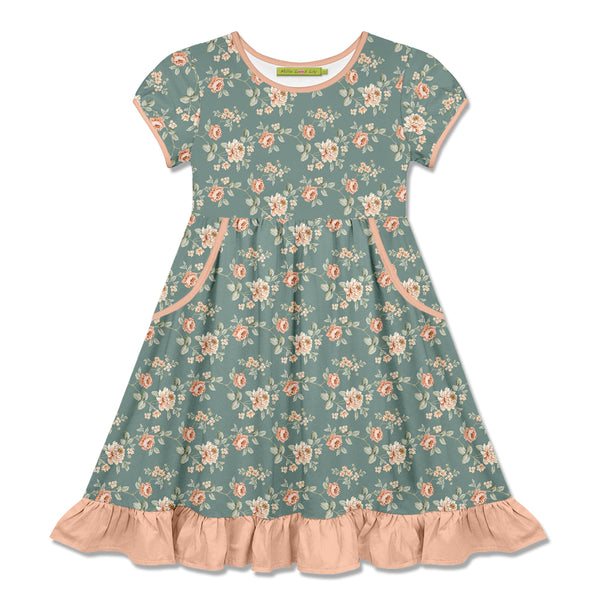 Slate Green Cami Rose Cap-Sleeve Dress