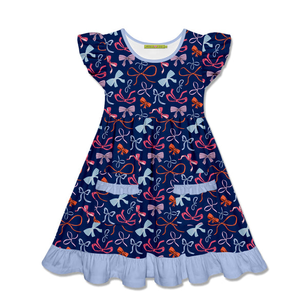 Navy Bows Patch-Pocket Dress