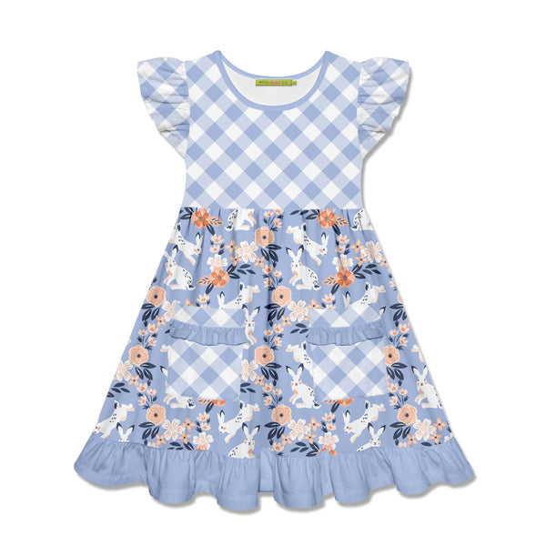 Periwinkle Gingham Bunny Meadow Patch-Pocket Dress