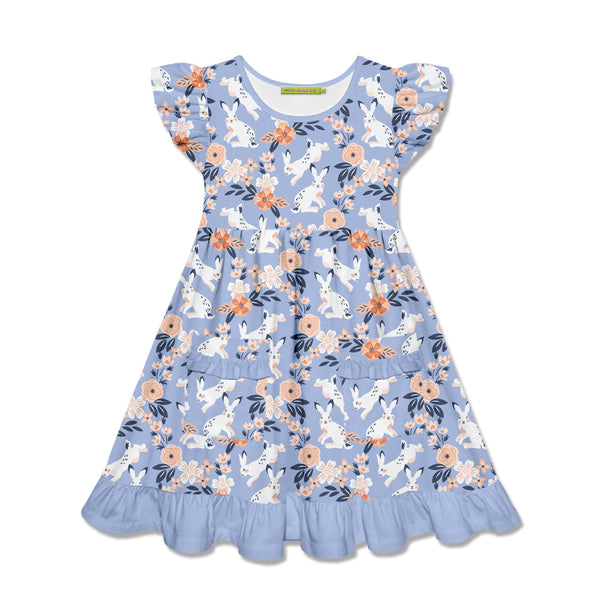 Periwinkle Bunny Meadow Patch-Pocket Dress