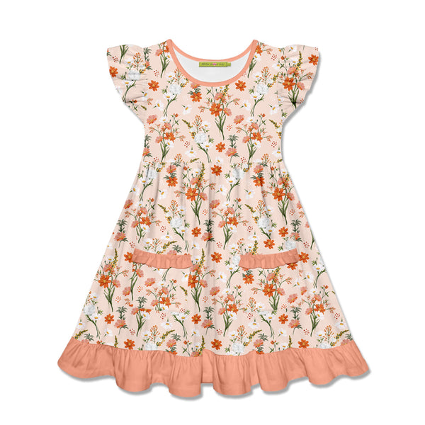 Coral Audrey Floral Patch-Pocket Dress