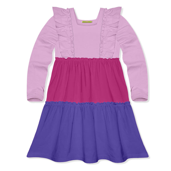 Lilac & Rose Violet Color Block Ruffle Tiered A-Line Dress