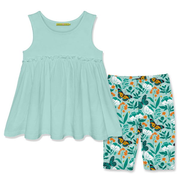 Mint Sleeveless Ruffle Baby-Doll Top & Butterfly Betty Bike Shorts