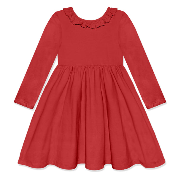 Red Ruffle-Neck A-Line Dress