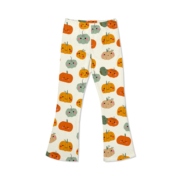 Cream Pumpkin Face Flare Leggings