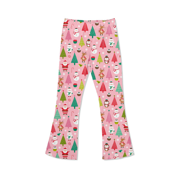 Pink Snowman Forest Flare Leggings