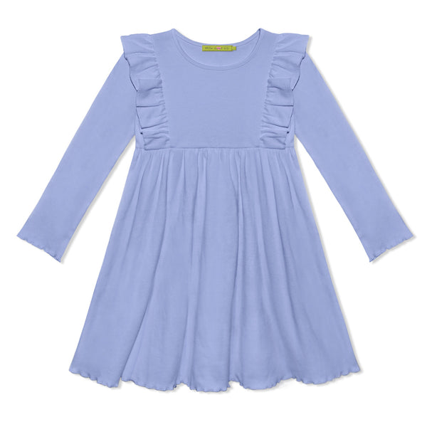 Kids Periwinkle Ribbed Ruffle-Shoulder A-Line Dress