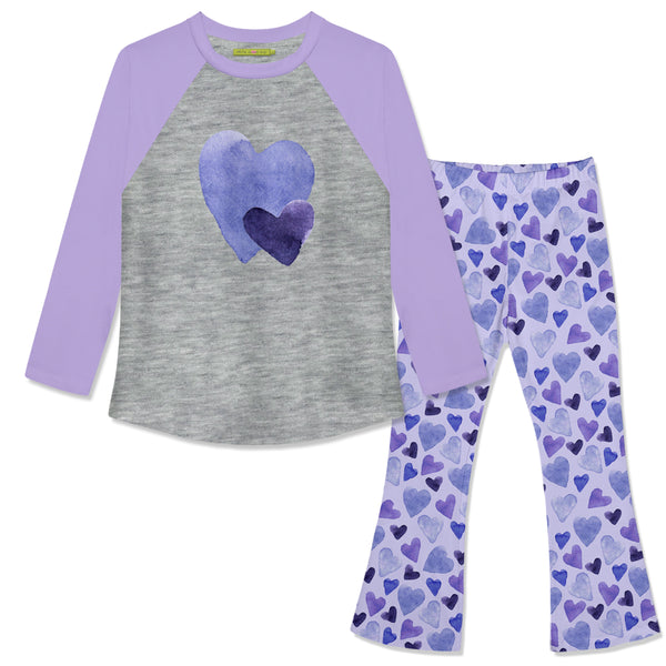 Gray Heather Hearts Long-Sleeve Raglan Tee & Hearts Flared Leggings