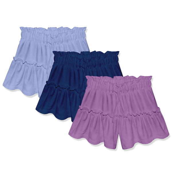 Periwinkle,Navy & Purple Drawstring Split Skirt Set