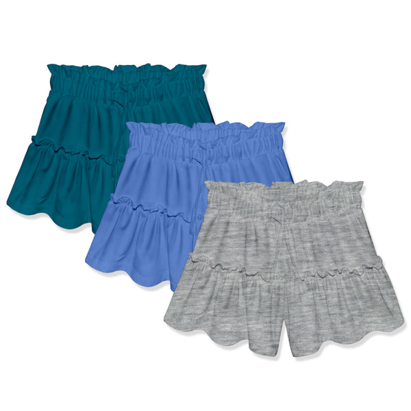 Teal,Marina Blue & Gray Heather Drawstring Split Skirt Set