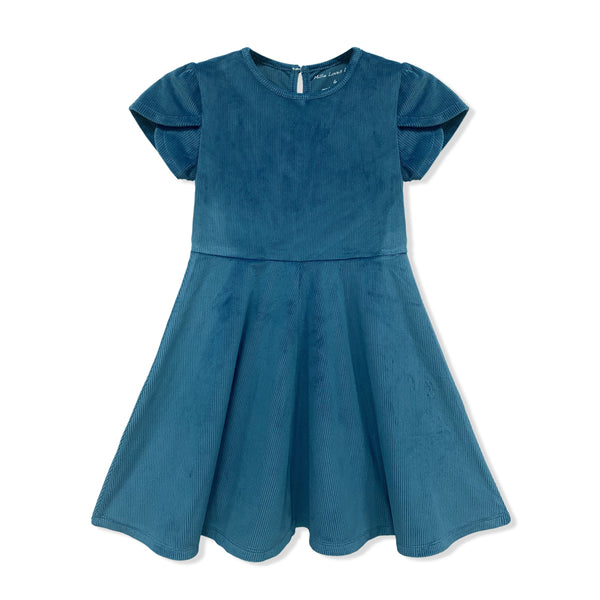 Midnight Velour Tulip-Sleeve A-Line Dress