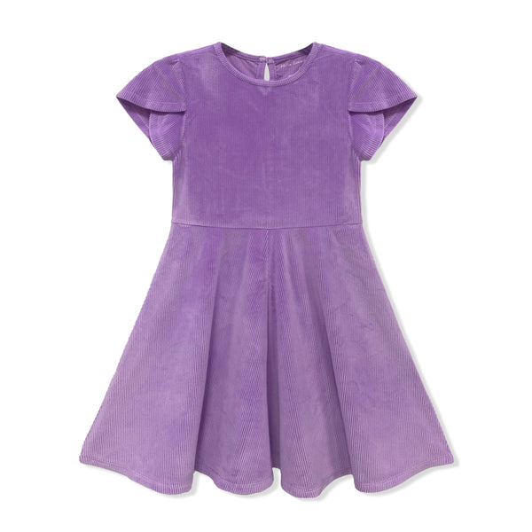 Purple Velour Tulip-Sleeve A-Line Dress