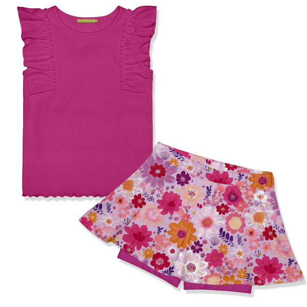 Rose Violet Ribbed Sleeveless Top & Firefly Floral Skort