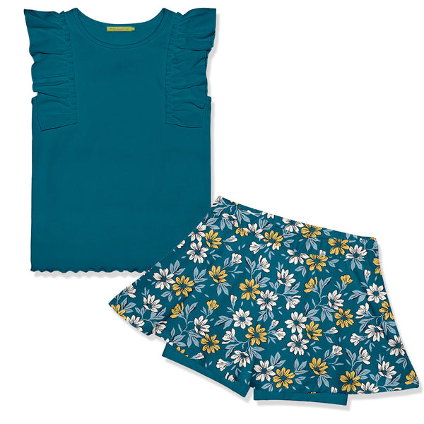 Teal Ribbed Sleeveless Top & Susie Floral Skort