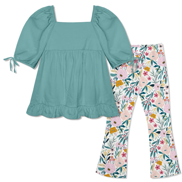 Nile Blue Puff-Sleeve Top & Sweet Meadow Flare Leggings