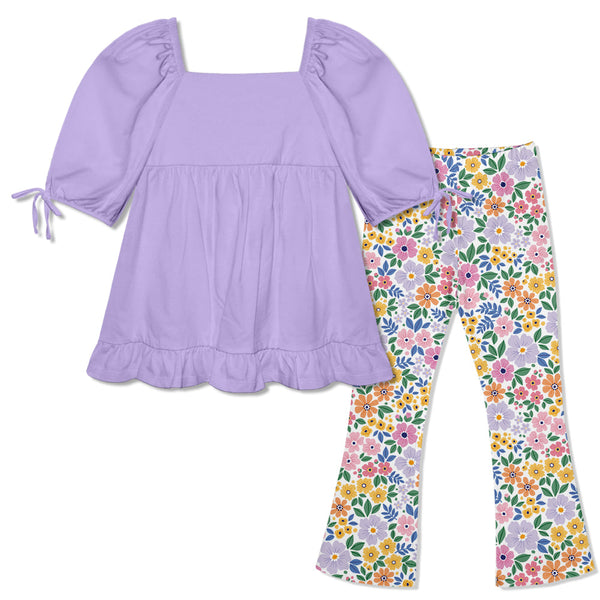 Kids Orchid Petal Puff-Sleeve Top & Spring Bouquet Flare Leggings