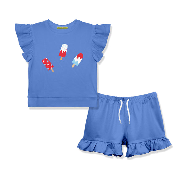 Marina Blue Popsicle Angel-Sleeve Top & Shorts