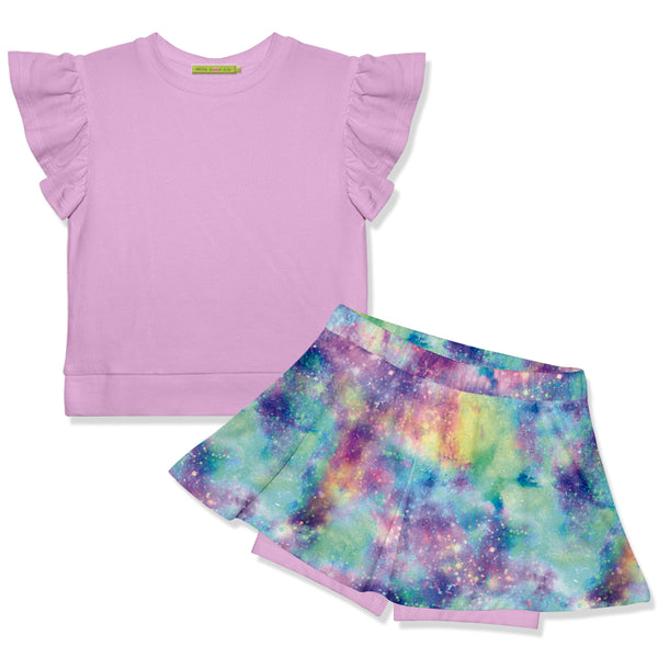 Lilac Fr Terry Top & Bright Tie-Dye Skort