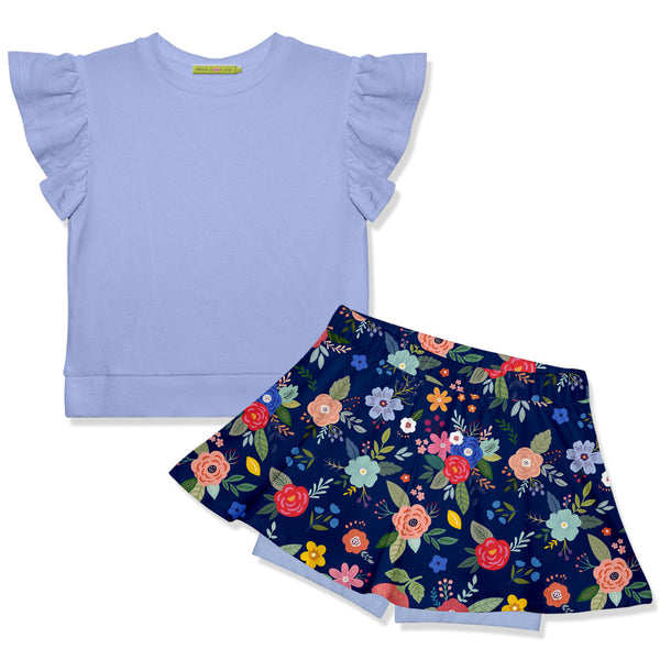 Periwinkle Fr Terry Top & Four Florals Skort