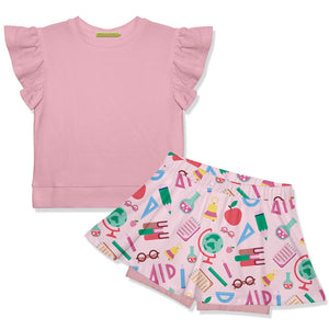 Kids Pink Fr Terry Top & BTS Accessories Skort