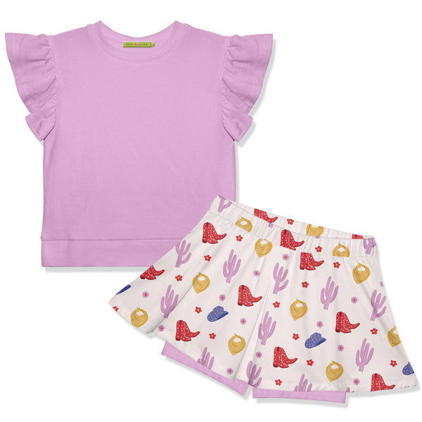 Kids Lilac Fr Terry Top & Western Cactus Skort