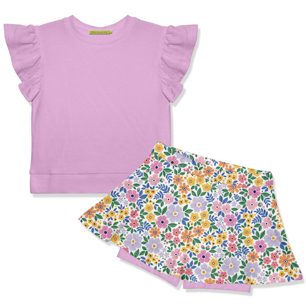 Kids Lilac Fr Terry Top & Spring Bouquet Skort