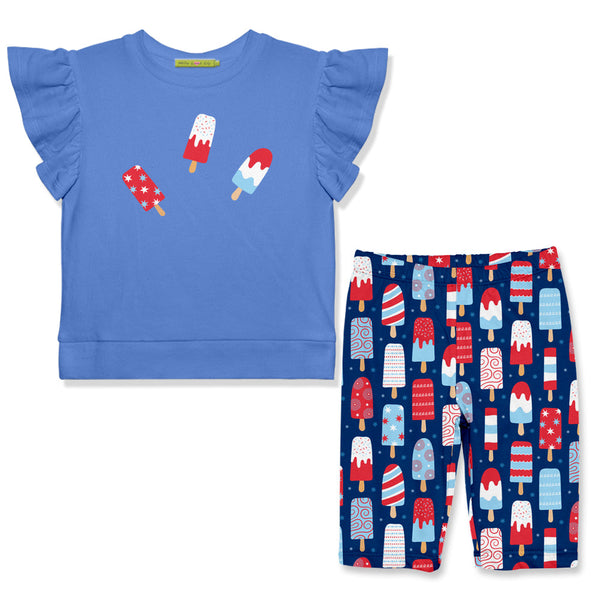 Kids Marina Blue Fr Terry Top & Popsicles Bike Shorts