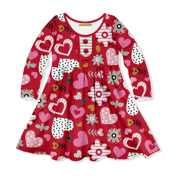 Red Valentine Heart Button-Accent A-Line Dress