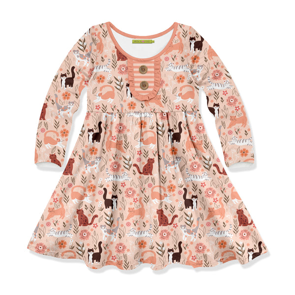 Coral PrettyKitty Button-Accent A-Line Dress