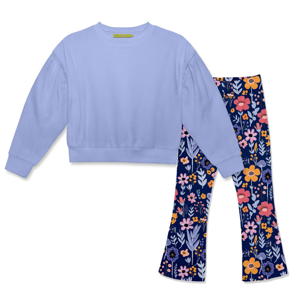 Periwinkle Crewneck Sweatshirt & Floral Flare Leggings