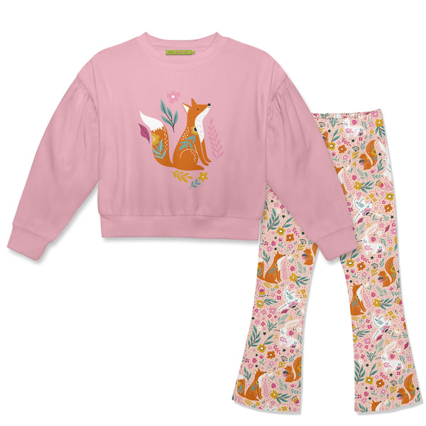 Dusty Pink Crewneck Sweatshirt & Fox Garden Flare Leggings