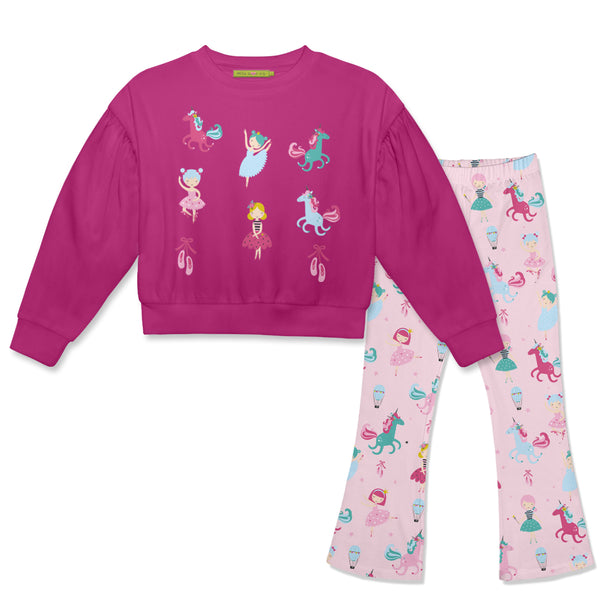 Rose Violet Crewneck Sweatshirt & Ballerinas & Unicorns Flare Leggings