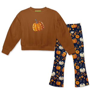 Caramel Cafe Crewneck Sweatshirt & Happy Pumpkins Flare Leggings