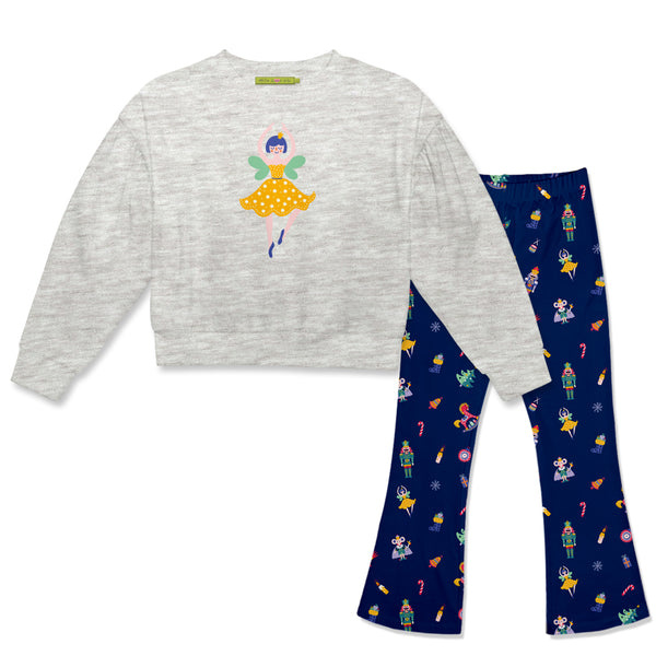 Gray Heather Crewneck Sweatshirt & Christmas Nutcracker Flare Leggings