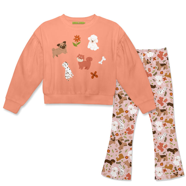 Kids Coral Crewneck Sweatshirt & Dog Days Flare Leggings