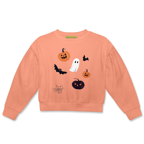 Kids Coral Halloween Print Crewneck Sweatshirt
