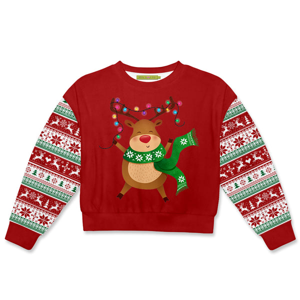 Reindeer Lights Velour Sweater