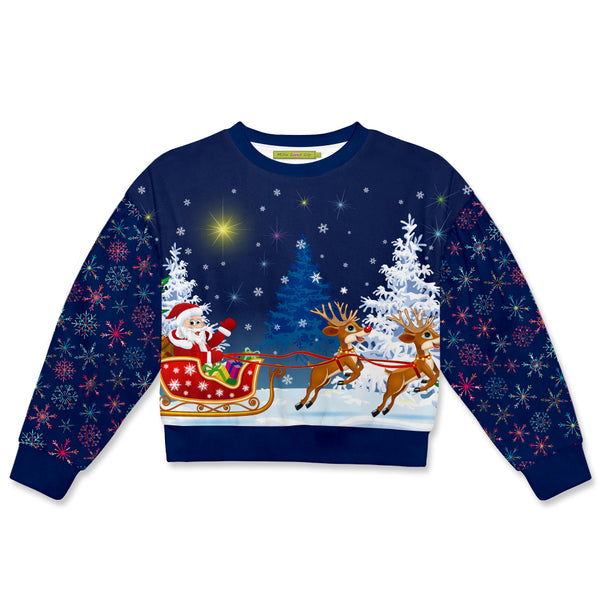 Navy Scenic Santa Velour Sweater
