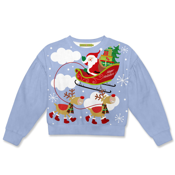 Periwinkle Santa Sleigh Velour Sweater