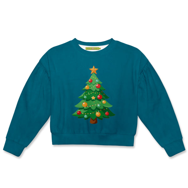 Teal Christmas Tree Velour Sweater
