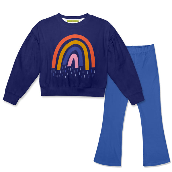 Navy Rainbow Crewneck Sweatshirt Blue Flare Leggings