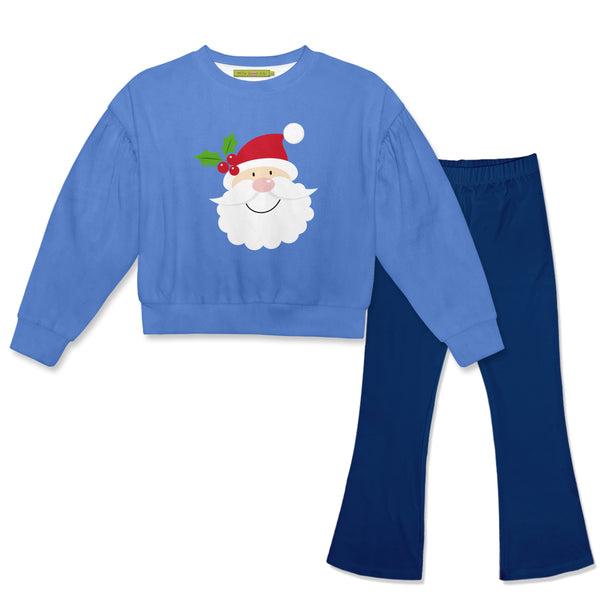 Marina Blue Santa Joy Crewneck Sweatshirt & Flare Leggings